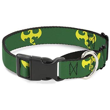 Imagem de Buckle-Down Coleira para cachorro com logotipo de dragão de punho de ferro verde amarelo 33 a 45 cm 3,8 cm de largura