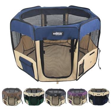 Imagem de Caneta de brinquedo macia de 2 portas EliteField, caneta de exercícios, vários tamanhos e cores disponíveis para cães, gatos e outros animais de estimação (155,08 cm x 152,40 cm x 91,44 cm A, azul marinho + bege)