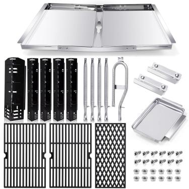 Imagem de Peças de reposição de bandeja de graxa para Dyna Glo Grill peças de reposição 5 queimadores DGH474CRP, DGH483CRP, DGH485CRP, bandeja de gotejamento ajustável de 61 a 76 cm, grelha de cozinha, escudo