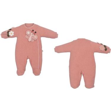 Imagem de Macacão Bebê Menina Pelúcia Inverno Rose Melina Borboleta - Upi Ulli, 