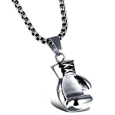Imagem de Hamoery Colar com pingente de luva de boxe de aço inoxidável punk masculino e feminino, 24 inches (Men), 22 inches (Women), Aço inoxidável, n/a