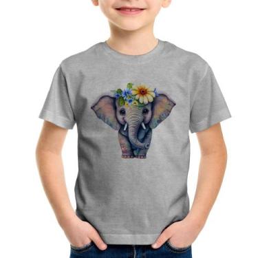 Imagem de Camiseta Infantil Elefante E Flores - Foca na Moda, Cinza, 12