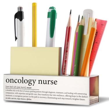 Imagem de THRXOBN Organizador de mesa de enfermeira oncológica, presente atencioso para enfermeiras de cuidados com o câncer, decoração de consultório médico, suporte de caneta de aço inoxidável, 13 x 3,8 cm,