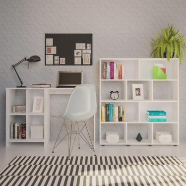 Imagem de Kit 2 Peças 1 Escrivaninha 4 Nichos e 1 Estante para Livro 10 Nichos