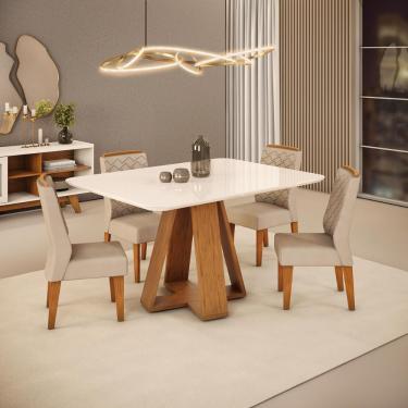 Imagem de Conjunto de Sala de Jantar 4 Cadeiras Tampo Chanfrado Curvo 120x90 cm dj Móveis Kiara Freijo Lidia Kraft