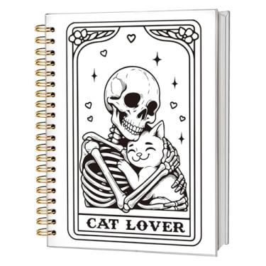 Imagem de FLVGE Caderno para amantes de gatos, caderno espiral de gato fofo engraçado, presentes para amantes de gatos, mãe, donos de gatos, caderno espiral de capa dura com tema de gato gótico, 14 x 21 cm