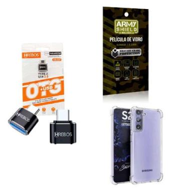 Imagem de Kit Adaptador USB para Tipo C + Capinha Samsung S21 Plus + Película 3D