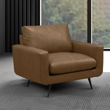 Imagem de Poltrona Decorativa Paloma Sala De Estar Pés Em Aço Couro Marrom Claro Manchado G88 - Gran Belo