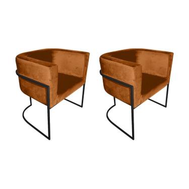 Imagem de Kit 2 Poltronas Decorativa Sala De Estar Base De Ferro Preta Veludo Terracota Laranja