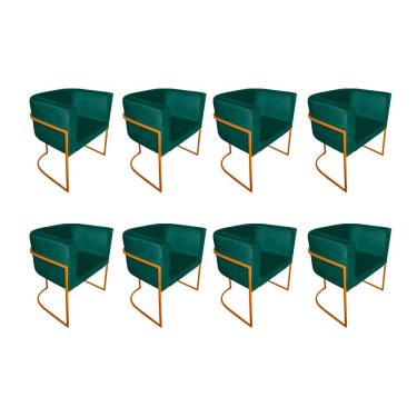 Imagem de Kit 8 Poltronas Decorativa Sala De Estar Base De Ferro Cobre Veludo Verde