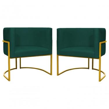 Imagem de Kit 2 Poltronas Decorativa Luxo Base De Metal Dourada Escritório Recepção Sala Suede Verde Eli Móveis E Decoração