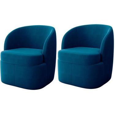 Imagem de Kit 2 Poltronas Para Sala E Escritório Base Giratória Samara Veludo Azul Marinho