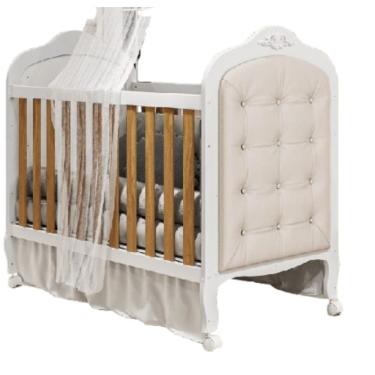 Imagem de Kit Peroba Berço Elô Branco amendoa com Capitonê Corino Bege