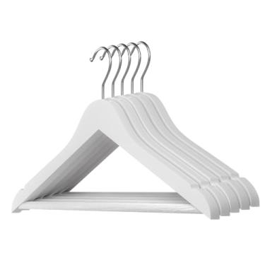 Imagem de Cabides de madeira – Pacote com 20 cabides de madeira maciça resistentes com ganchos cromados giratórios de 360°, cabide de casaco com acabamento suave para organização de armário, camisa, terno