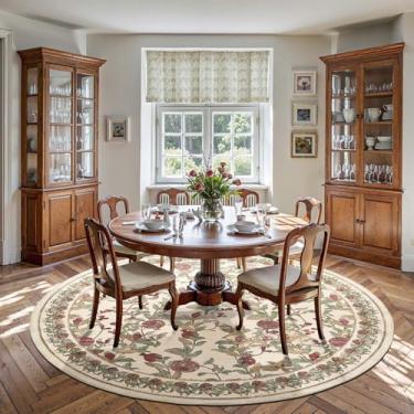 Imagem de jinchan Tapete redondo floral de 2,4 m, lavável, vintage, macio, antiderrapante, vermelho, verde, 2,8 m, círculo tapete baixo para sala de estar, sala de jantar, quarto, escritório em casa