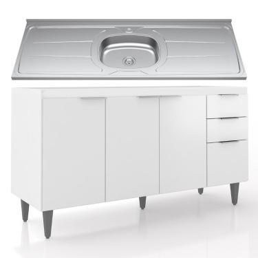 Imagem de Balcão De Cozinha Com Pia Inox 150cm Pérola Z34 Branco - Mpozenato