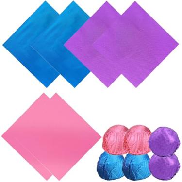 Imagem de Copzievkae 300 peças de papel alumínio para doces, embalagens de doces de 10 x 10 cm, envoltório quadrado de folha de alumínio para doces DIY, chocolate, bolo (rosa, roxo, azul)