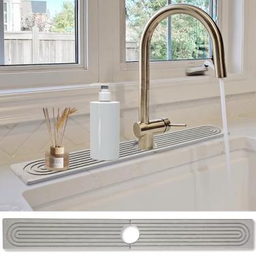 Imagem de Protetor contra respingos de pia de cozinha - Protetor de respingos de diatomita de 60 cm x 9 cm para pia, bandeja de pedra absorvente de água de secagem rápida para cozinha e banheiro, com lixa e