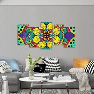 Imagem de Quadro Mandala Colorido Mosaico 5 Peças decorativo - Quadros Descolado