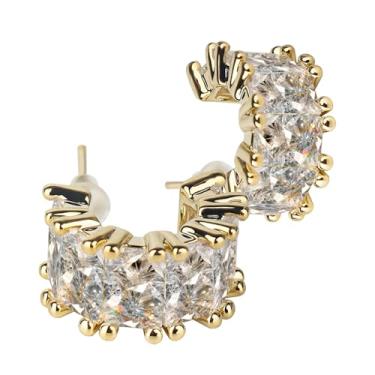 Imagem de AnLiikMeFe Brincos de argola banhados a ouro 14K com zircônia cúbica, pequenos brincos redondos de cristal para mulheres, 0,4 polegadas, pacote com 2, Small, Latão, Zircônia cúbica