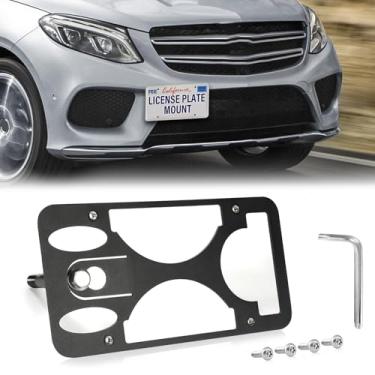 Imagem de Moldura frontal sem furadeira compatível com Mercedes-Benz Classe C Sedan/Wagon | 2015-2021 Suporte de gancho de reboque para placa de carro antifurto Capas de etiqueta de carro à prova de ferrugem