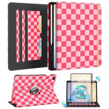 Imagem de Kidcube Capa para Samsung Galaxy Tab A9 Plus de 28 cm – Capa tipo fólio com suporte giratório para mulheres e meninas, com suporte para lápis e compartimento para cartão, xadrez feminino, design