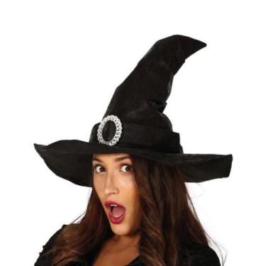 Imagem de Chapeu de Bruxa Preto Luxuoso Com Fivela pra Fantasia de Halloween - F