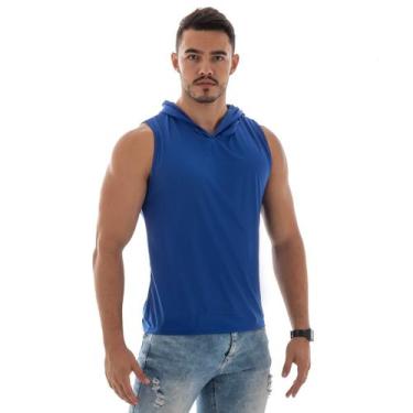 Imagem de Camiseta Regata Capuz Masculina Azul Treino Academia Fit Esportiva - D