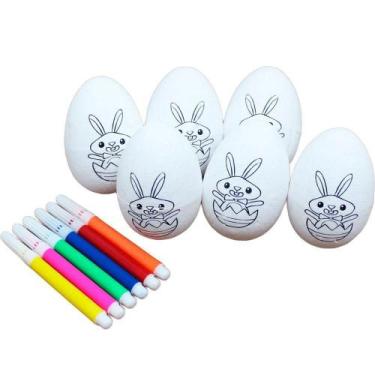 Imagem de Kit 30 Ovos De Páscoa Infantil Para Colorir Coelhos Canetas - Gici Dec