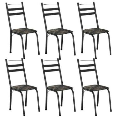 Imagem de Conjunto Com 6 Cadeiras Leia Artefamol Preto/flor - ARTEFAMOL MÓVEIS