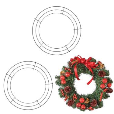 Imagem de 2 peças de moldura de guirlanda de arame de 30,5 cm, forma de guirlanda, anel redondo para festival de outono, Halloween, Ação de Graças, Natal, porta da frente, decoração externa