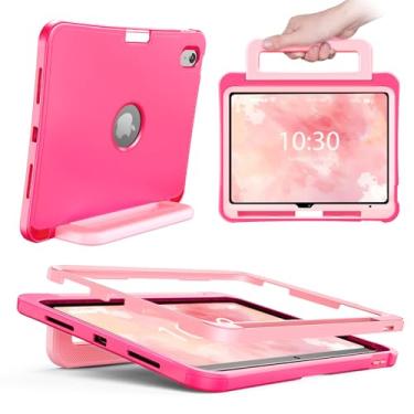 Imagem de INFILAND Capa infantil para iPad A16 11 polegadas 2025 (11ª geração), iPad 10ª geração (10,9 polegadas 2022), capa protetora de silicone durável à prova de choque com suporte/alça de lápis (rosa