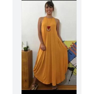 Imagem de vestido de alcinha com bolso - neide moda, Mostarda, GG 48