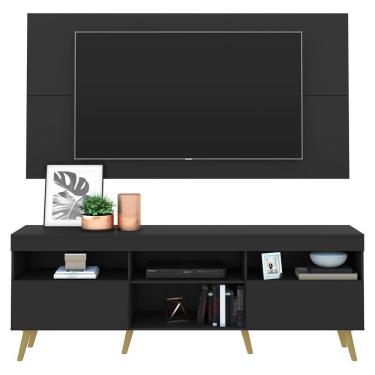 Imagem de Rack Com Painel E Suporte Tv 65" Retrô Flórida Multimóveis V3134 Preto/Natural Preto/Natural