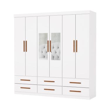 Imagem de Guarda Roupa Dallas 6 Portas Com Espelho Central 6 Gavetas Carioca Moveis Branco