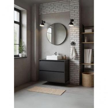 Imagem de Gabinete Para Banheiro Com Cuba E Espelho Redondo 80cm Mdf Grafite Dubai - On Móveis