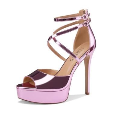 Imagem de Perisis Sandálias femininas plataforma stiletto salto alto peep bico aberto cruzado stilettos tiras sandálias de salto alto primavera verão confortável 12 cm, Rosa claro, 37