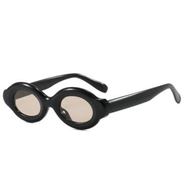 Imagem de Óculos de Sol Femininos Retrô Oval Pequeno UV400 Moda Punk Tendência Masculina Champagne (Champanhe Preto)