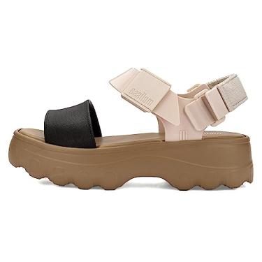 Imagem de Melissa Sandália feminina com plataforma Kick Off – Super macia e flexível, vegana, plataforma grossa, com alças ajustáveis e design de bico aberto, Bege/preto, 7