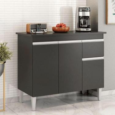 Imagem de Balcão Gabinete De Pia Para Cozinha Sem Tampo 100cm Tatiane Preto- Mab