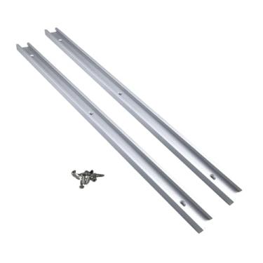 Imagem de Pacote com 2 trilhos em T universais de 500 mm com ranhuras 3/4 de perfil de corte duplo de alumínio com furos e parafusos de montagem pré-perfurados, trilho tipo T 30 para marcenaria e grampos, mesa