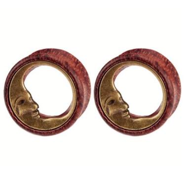 Imagem de Beydodo Medidores de orelha de madeira, túneis de orelha vintage em forma de lua 0g a 3/10.2 cm, 2 peças, brincos perfurados para mulheres, 8mm=0g, Madeira, Sem Pedra Preciosa