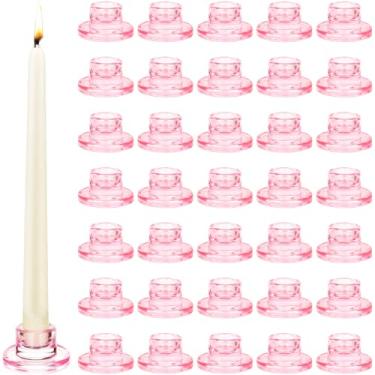 Imagem de 36 peças de castiçais de vidro afunilados a granel rosa castiçal claro curto cônico conjunto de decoração para mesa centro de mesa festa de casamento advento Natal decorações de casa