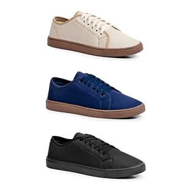 Imagem de Kit 3 Sapatênis Casual Amarrar Polo Premium Preto + Palha e Azul (40)