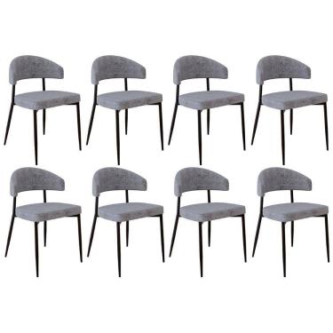 Imagem de Cadeira De Jantar Estofada Kit 8 Chloe M25 Linho Lautrec Cinza - Mpozenato