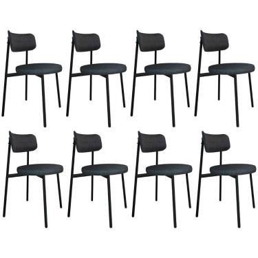 Imagem de Cadeira De Jantar Estofada Kit 8 Nyka M25 Linho Grafite - Mpozenato