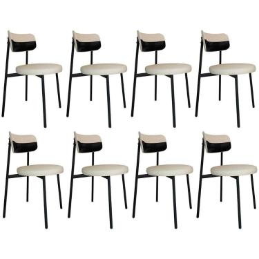 Imagem de Cadeira De Jantar Estofada Kit 8 Nyka M25 Linho Areia/preto - Mpozenato