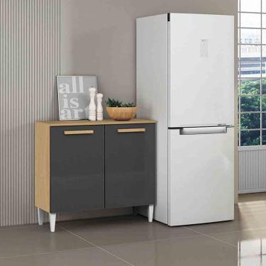 Imagem de Balcão Cozinha Com Tampo 92cm 2 Portas Nicole A09 - D'rossi Cor Atacama E Grafite