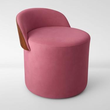 Imagem de Puff Encosto Corino Suede Redondo Confortável Sala Moderno Cor:rose