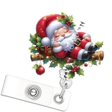 Imagem de Carretel de crachá engraçado de Papai Noel, porta-crachás retrátil, Papai Noel, árvore de azevinho, carretéis de crachá de enfermeira com clipe de jacaré, acessórios de inverno para enfermeira